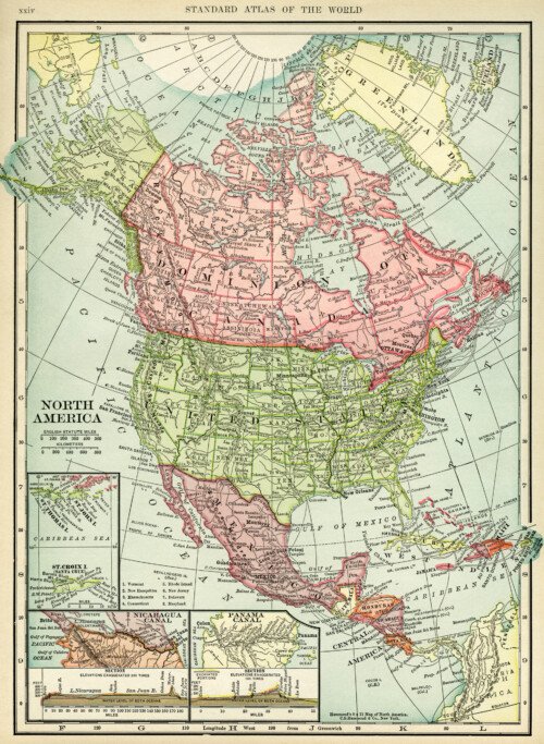 antique map, vintage map North America, history geography North America, old map free graphics, C. S. Hammond map