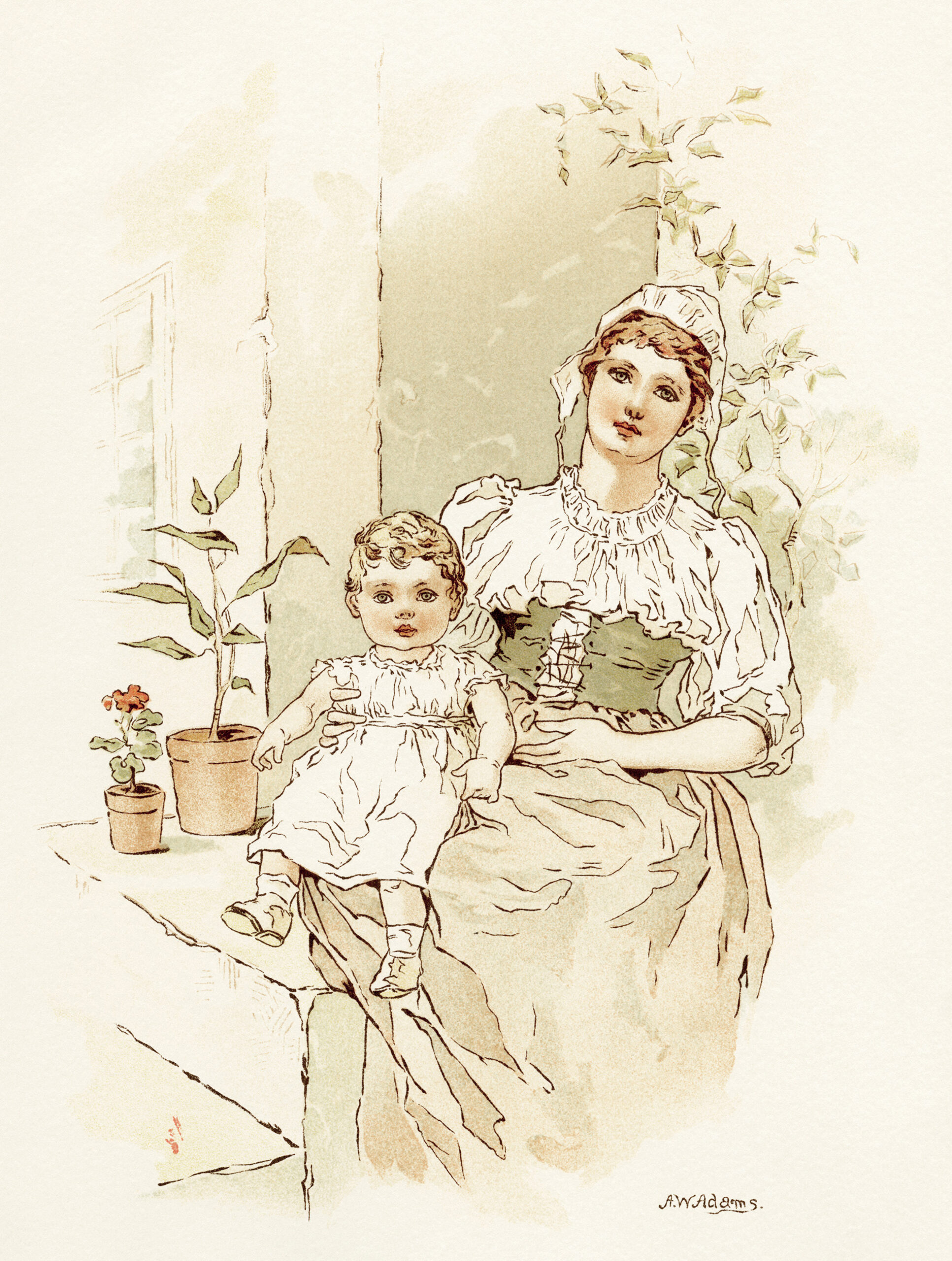 Alice Wheaton Adams, Little Bo Peep, mother and child illustration, vintage storybook image, baby clipart