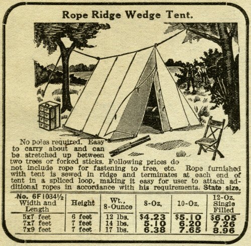 old fashioned tent, vintage camping clipart, wedge tent illustration, black and white clip art, antique catalogue advertising