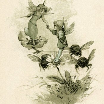 fairy clip art, free children’s printable, storybook illustration, vintage fairies and bees image, round robin Hoyer Mack
