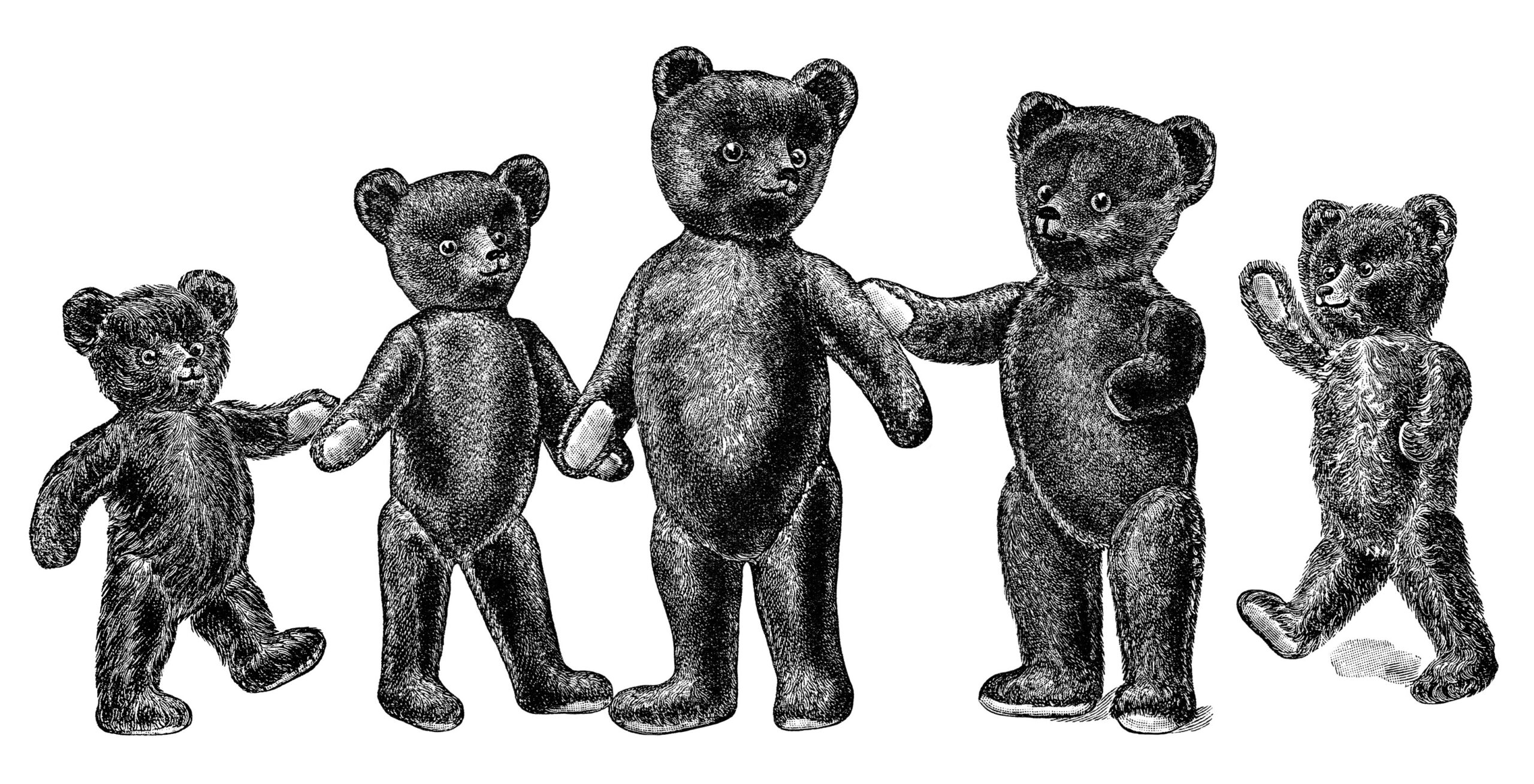 antique teddy bear, vintage teddybear clipart, black and white clip art, old fashioned toy, teddy bear illustration