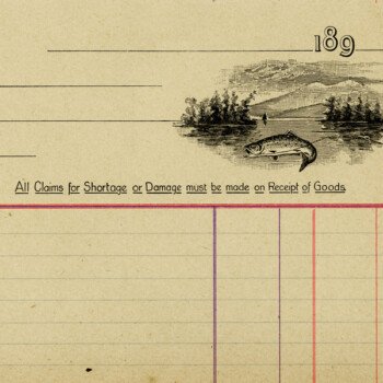 Free vintage clip art ledger account page with fish illustration