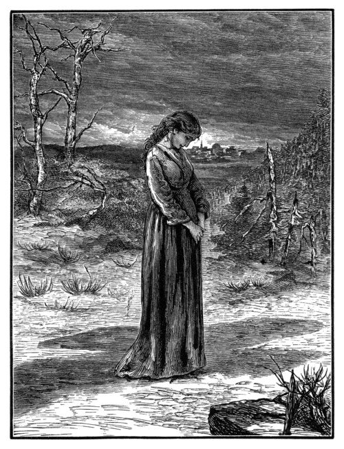 nearer my God to thee, vintage clip art religious, woman bowing head, humble woman clipart, black and white graphics