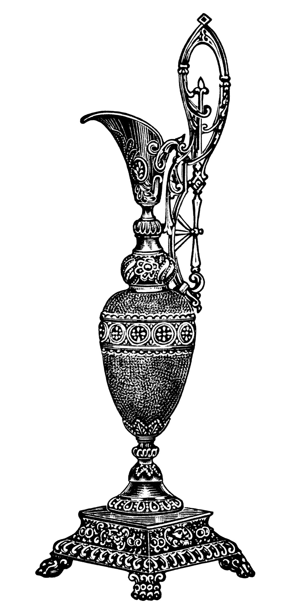 antique pitcher clip art, black and white clip art, Victorian mantel ornament, vintage vase clip art, elegant jug illustration