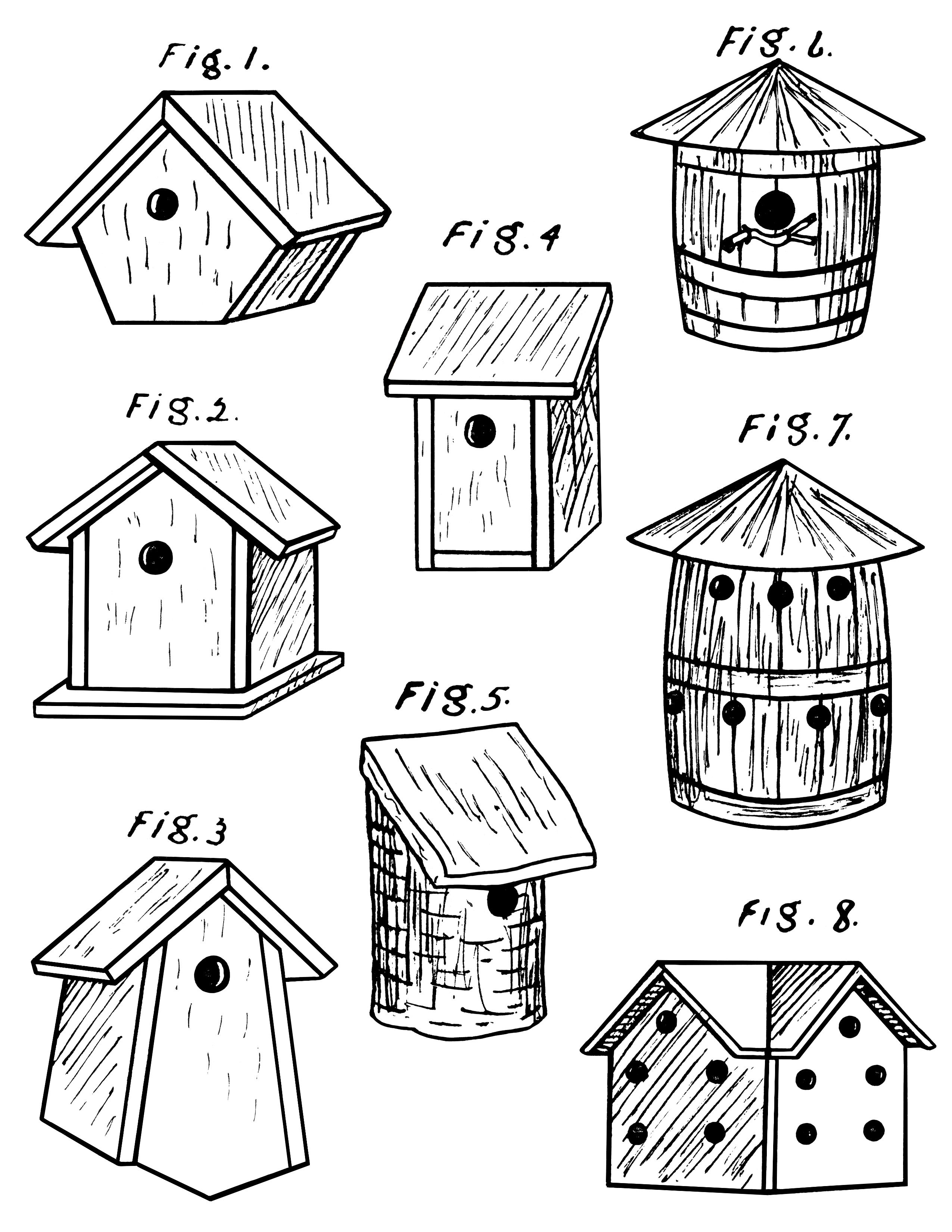 vintage bird house clipart, bird house diagram, birdhouse sketch, black and white clip art, free vintage bird graphics