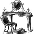 Victorian furniture illustration, vintage dressing table, black and white graphics free, old fashioned furniture, antique makeup table