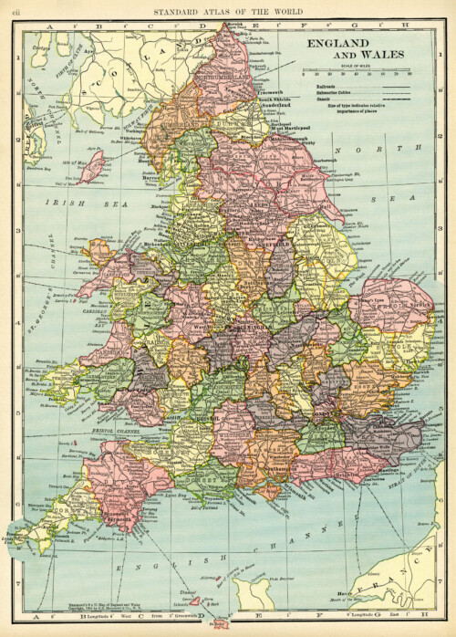 England and Wales map, vintage map download, antique map, C. S. Hammond, history geography England Wales