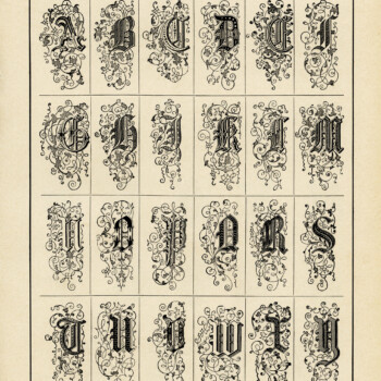 Victorian alphabet graphics, ornamental alpha, fancy monogram, old book page, vintage letters printable