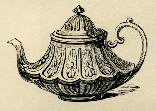 Victorian tea pot, vintage teapot clip art, black and white illustration, antique tea pot printable, tea party graphics