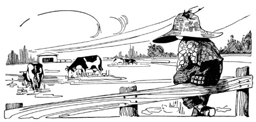 Louis Stevenson, cow poem, vintage cow clip art, farm boy image, black and white clipart child