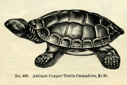 turtle cuspadore image, vintage catalog ad, black and white graphics free, vintage turtle clip art