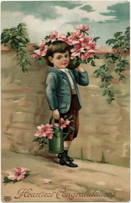 victorian boy clip art, vintage postcard graphics free, heartiest greetings card, old postcard image, antique postcard flowers