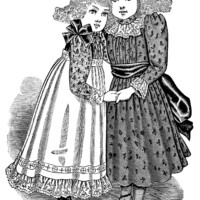 Victorian girl clip art, black and white clipart, vintage fashion illustration, vintage children printable, Edwardian girls fashion