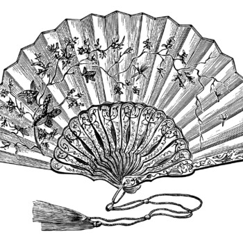 Victorian ladies fan, vintage ladies fan clipart, black and white graphics free, antique hand held fan, fan illustration for woman