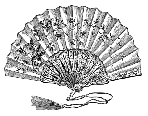 Victorian ladies fan, vintage ladies fan clipart, black and white graphics free, antique hand held fan, fan illustration for woman