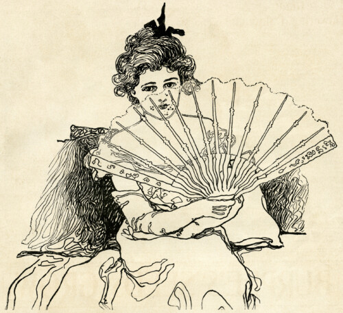 Victorian lady, woman holding fan, black and white clip art, vintage lady clipart