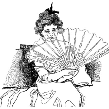 Victorian lady, woman holding fan, black and white clip art, vintage lady clipart