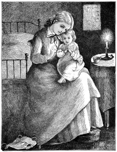 mother and child engraving, Victorian mother holding baby, young motherhood, bedtime prayers illustration, black and white printable baby image 