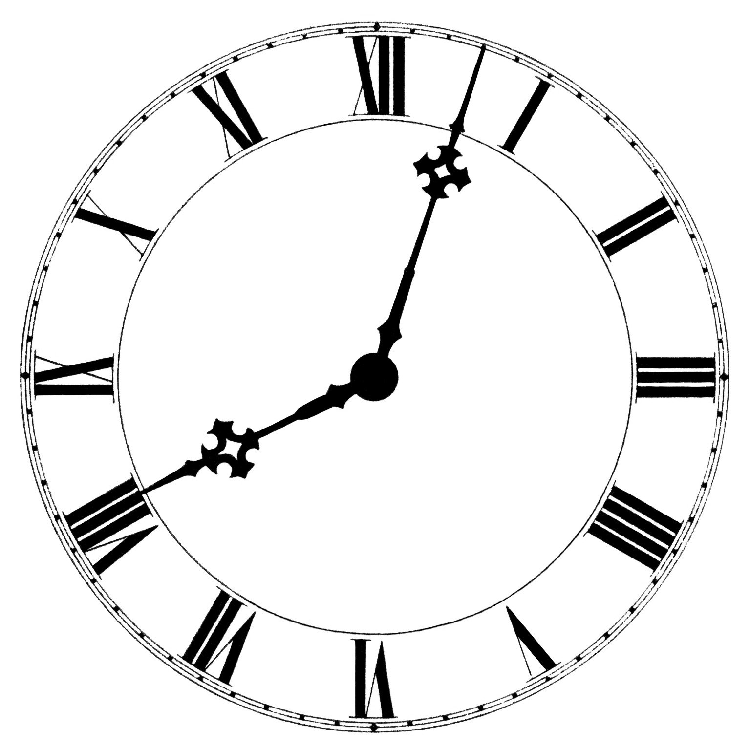 vintage school clip art, roman numeral clock graphics, old catalog ad, black and white graphics, teaching clock for child illustration