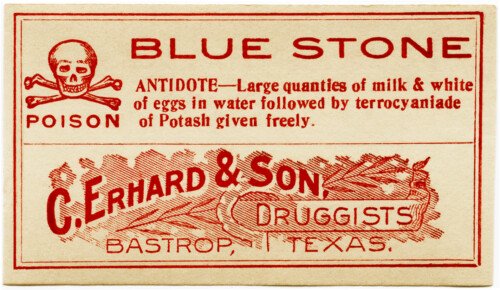 C. Erhard & Son, vintage poison label, Halloween clip art, vintage druggist pharmacy label, blue stone poison