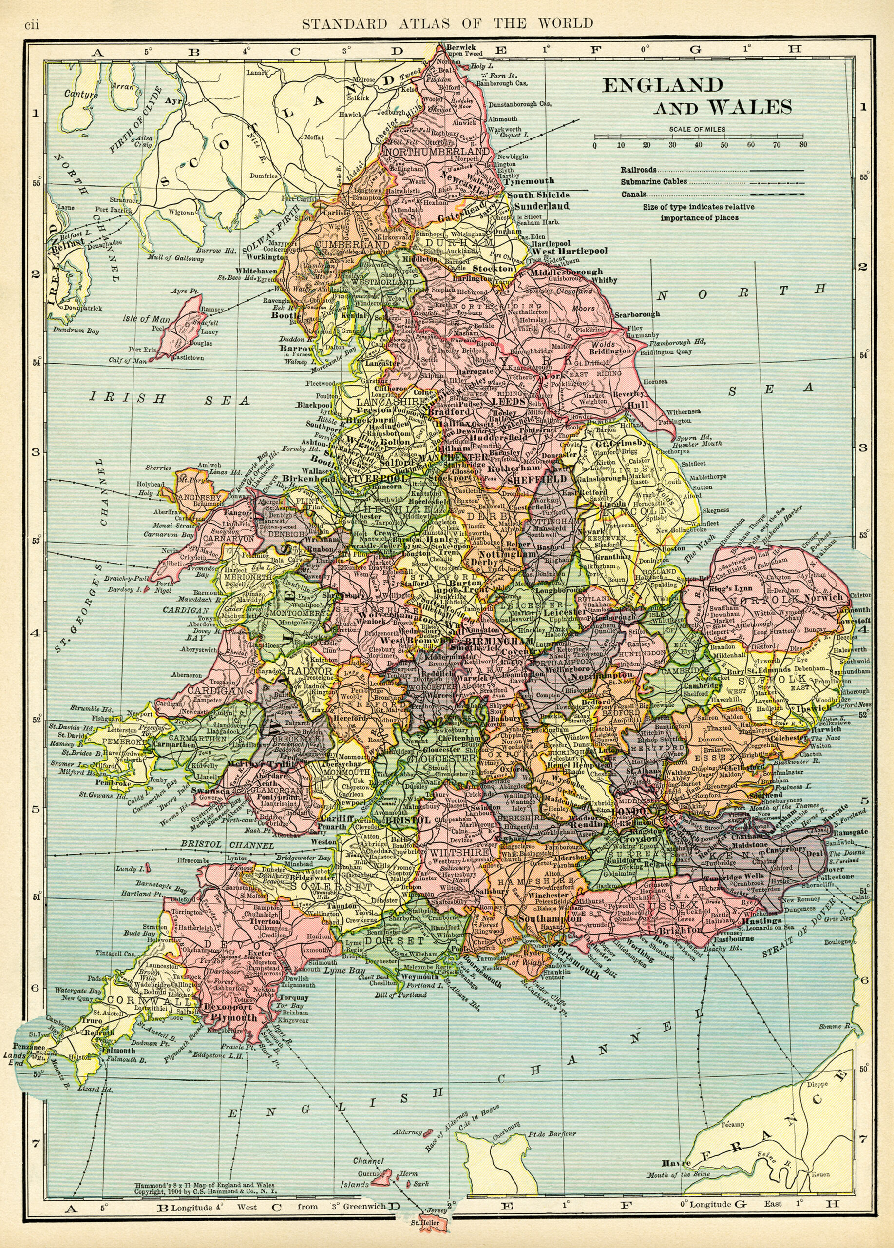 England and Wales map, vintage map download, antique map, C. S. Hammond, history geography England Wales