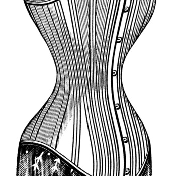Victorian corset clip art, black and white graphics, steampunk corset image, Edwardian fashion illustration, vintage corset