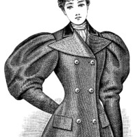 Victorian lady illustration, vintage woman clip art, black and white clipart, Edwardian fashion image, antique jacket style
