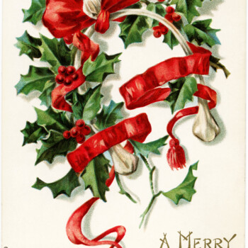 antique horseshoe card, printable Christmas graphic, old Christmas postcard, wishbone holly berries image, free vintage Christmas clipart