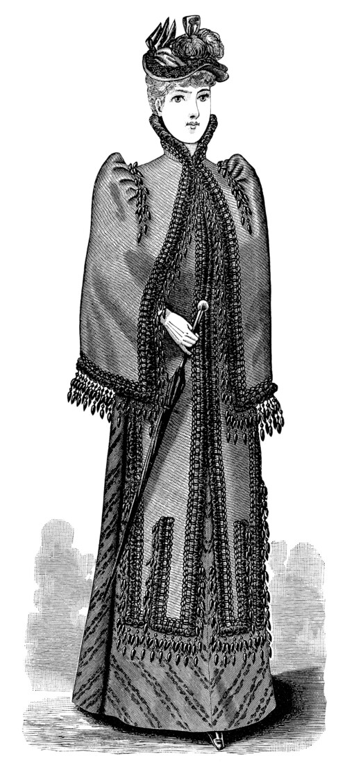 Victorian lady, black and white clip art, Victorian fashion image, ladies visiting toilette, vintage fashion illustration