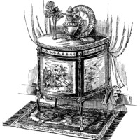 Victorian furniture illustration, black and white clip art, vintage furniture clipart, Louis XV cabinet, antique table image