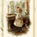 vintage storybook illustration, love birds, Victorian children feed birds, boy girl bird image, sunbeams and me, vintage children printable