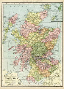 Scotland map, vintage map download, antique map, C. S. Hammond, history geography Scotland