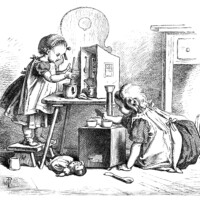 black and white clip art, Oscar pletsch engraving, Victorian girls printable, little cooks storybook illustration, girls cooking clip art, vintage children in kitchen image