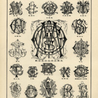 aged book page digital, specimens of monograms, vintage monogram clip art, fancy monogram, elegant alphabet design