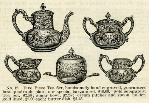 Victorian tea set, antique teapot, vintage tea clip art, black and white graphics, tea party clipart