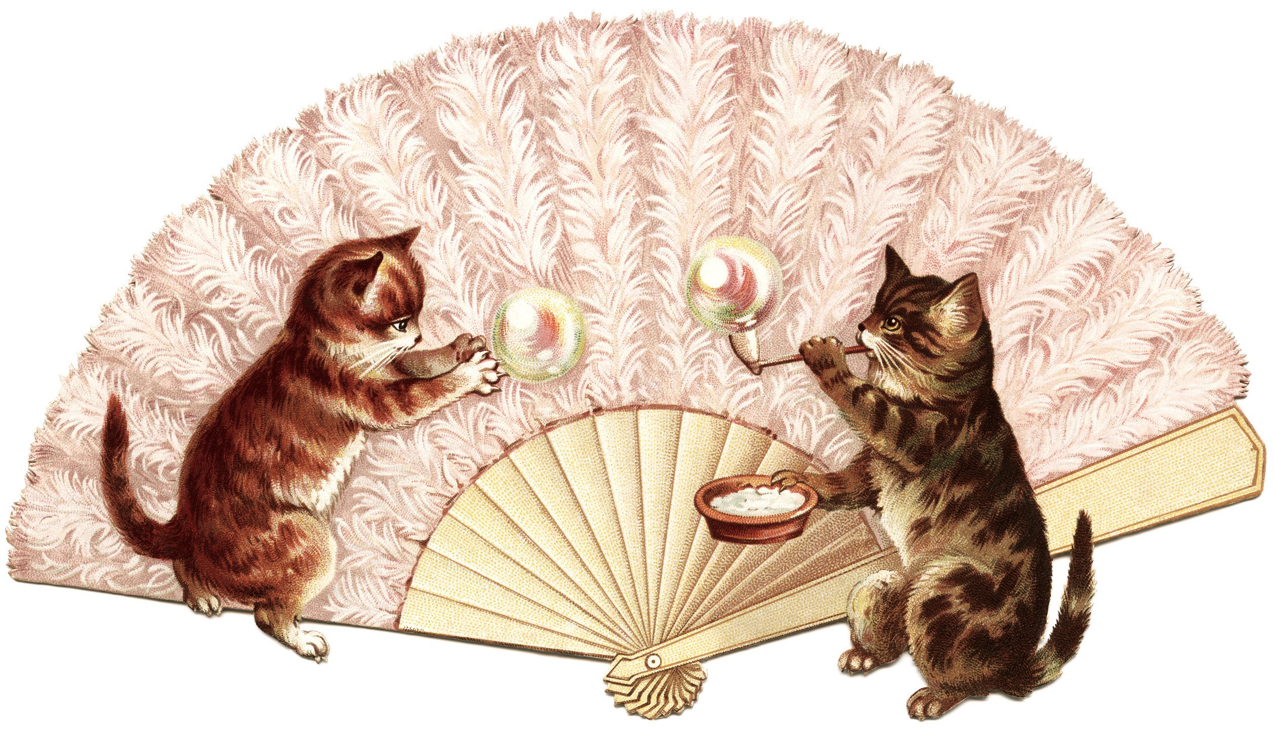 Victorian clip art, cat blowing bubbles, kitten bubble clipart, vintage kittens at play illustration, whimisical animal graphics, vintage cat image