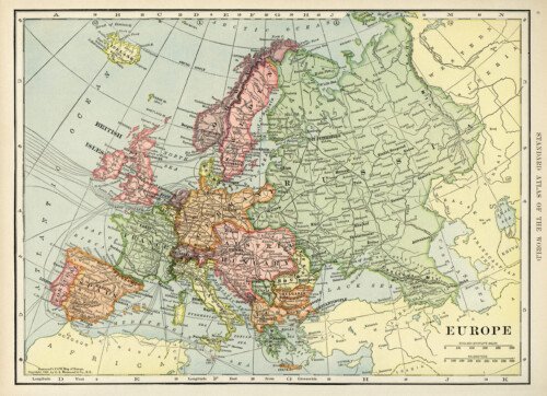 Europe map, vintage map download, antique map, C. S. Hammond, history geography Europe