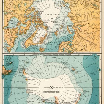 North and South Polar regions, vintage map download, antique map, C. S. Hammond, north pole map, south pole map