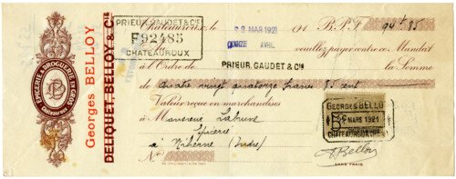 vintage French cheque, French ephemera, Georges Belloy, antique Paris French receipt, vintage check graphic