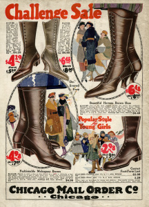 1920s fashion, Chicago mail order co, old fashioned boot, vintage catalog page, shabby vintage graphic, antique shoe illustration