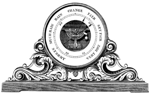 barometer clip art, black and white graphics, vintage barometer engraving, aneroid barometer illustration, weather clipart