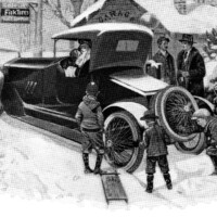 antique car graphics, free black and white clip art, old magazine ad, vintage transportation clip art, fisk tires winter scene