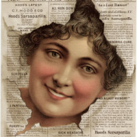 Victorian trading card, hoods sarsaparilla, free vintage ephemera, old advertising card, face in newspaper sarsaparilla ad