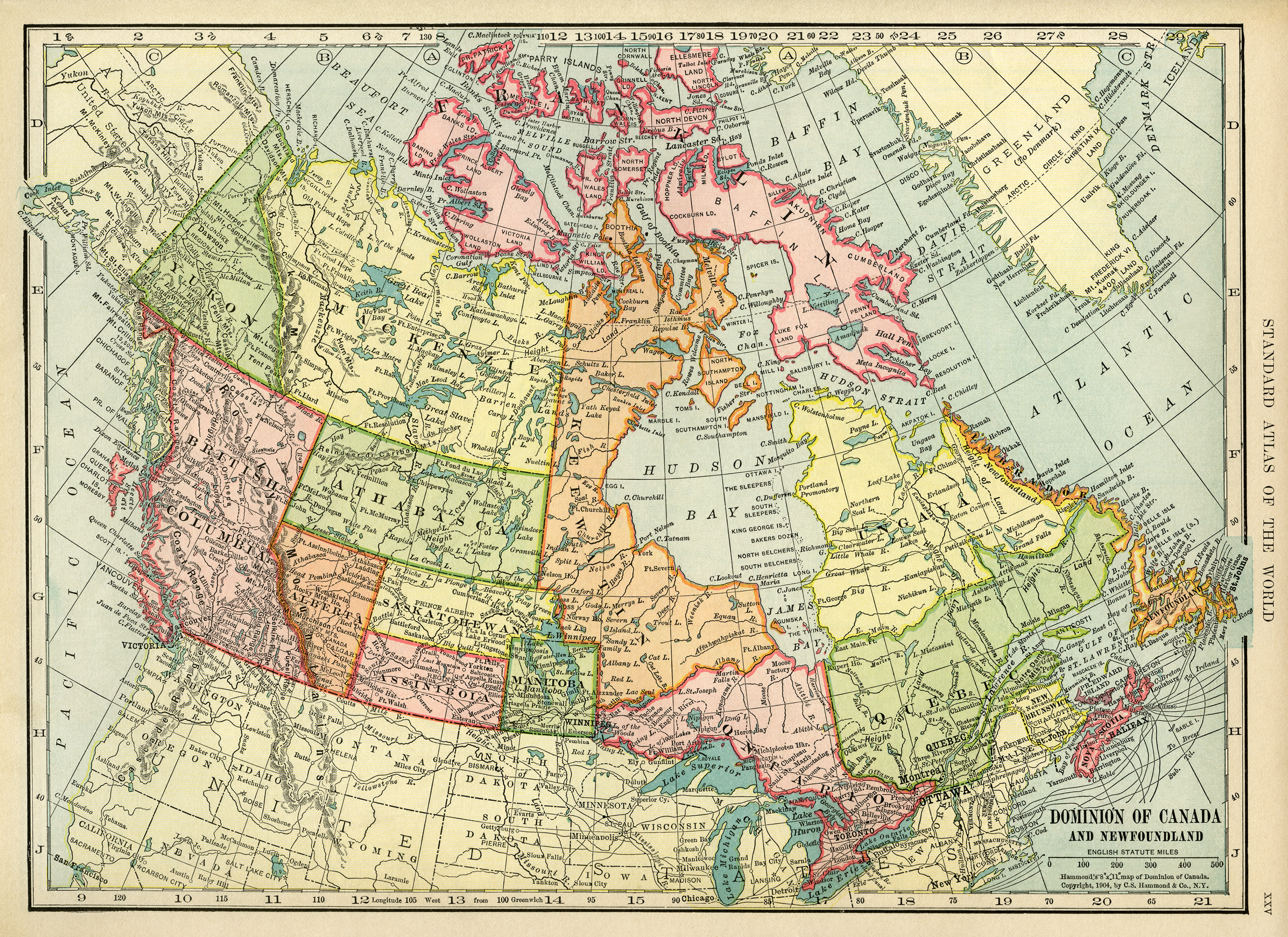 Canadian map, vintage map download, antique map Canada, C. S. Hammond, history geography Canada