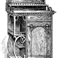 Victorian furniture illustration, black and white graphics, vintage furniture clipart, music cabinet clip art, antique furniture engraving