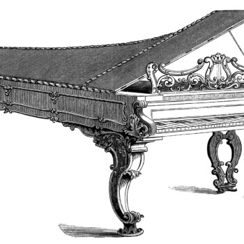 Victorian piano illustration, piano forte engraving, black and white graphics, vintage piano clipart, antique chickering piano