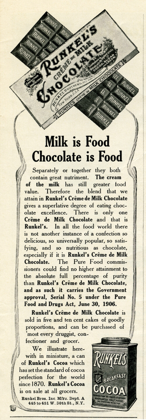 Runkel’s chocolate, antique magazine advertising, black and white graphics free, vintage kitchen clip art, vintage chocolate graphics