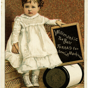 Victorian advertising card, Willimantic thread ad, vintage sewing clip art, vintage trade card, sewing thread ephemera