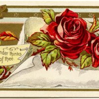 Victorian calling card, vintage ephemera, free vintage card, old fashioned visiting card, red roses illustration