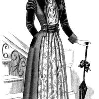 Victorian lady, black and white clip art, Victorian fashion image, ladies toilette, vintage fashion illustration
